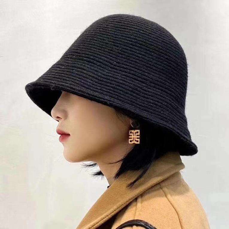 Mũ Bucket len Phong cách Retro Hàn Quốc Mũ xô Bucket Len trơn Thu Đông Giữ ấm Nhật Bản Cá tính