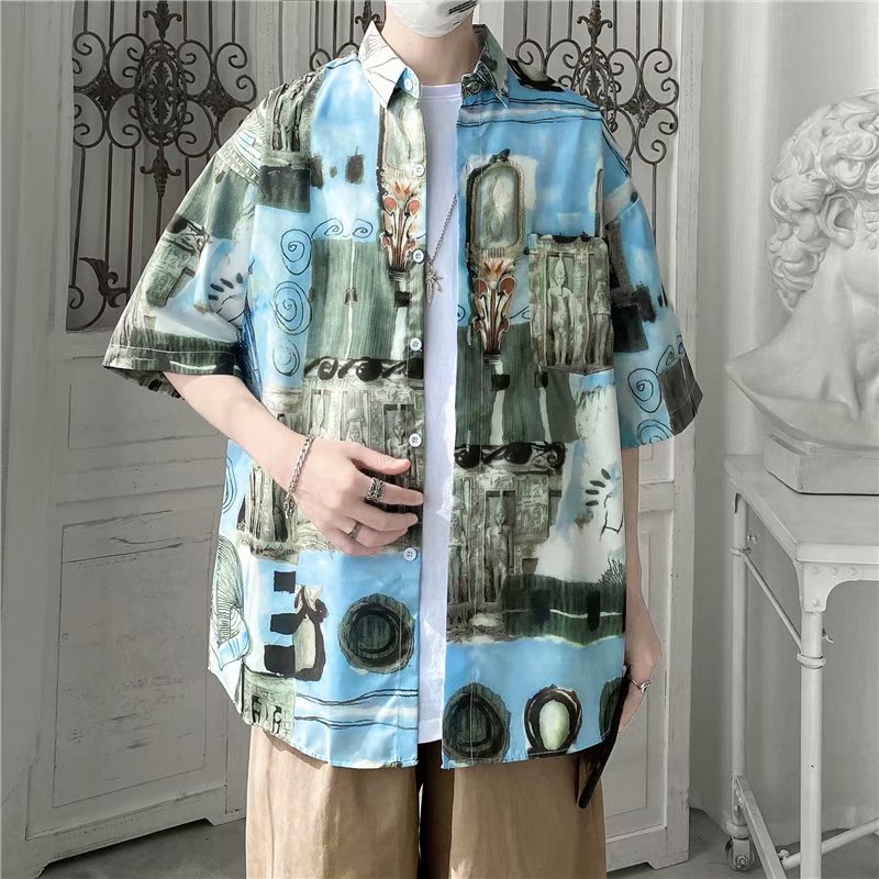 Men's Short Sleeve Shirt With 3d Pattern Printed Retro Thai Style 2021 (Size M-3Xl)