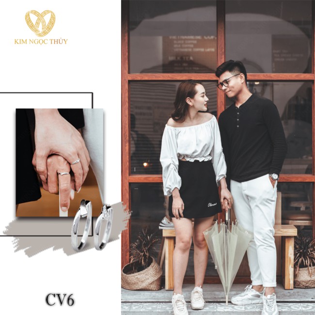 Cặp Nhẫn CV6 Kim Ngọc Thủy 10K Trắng Cao Cấp
