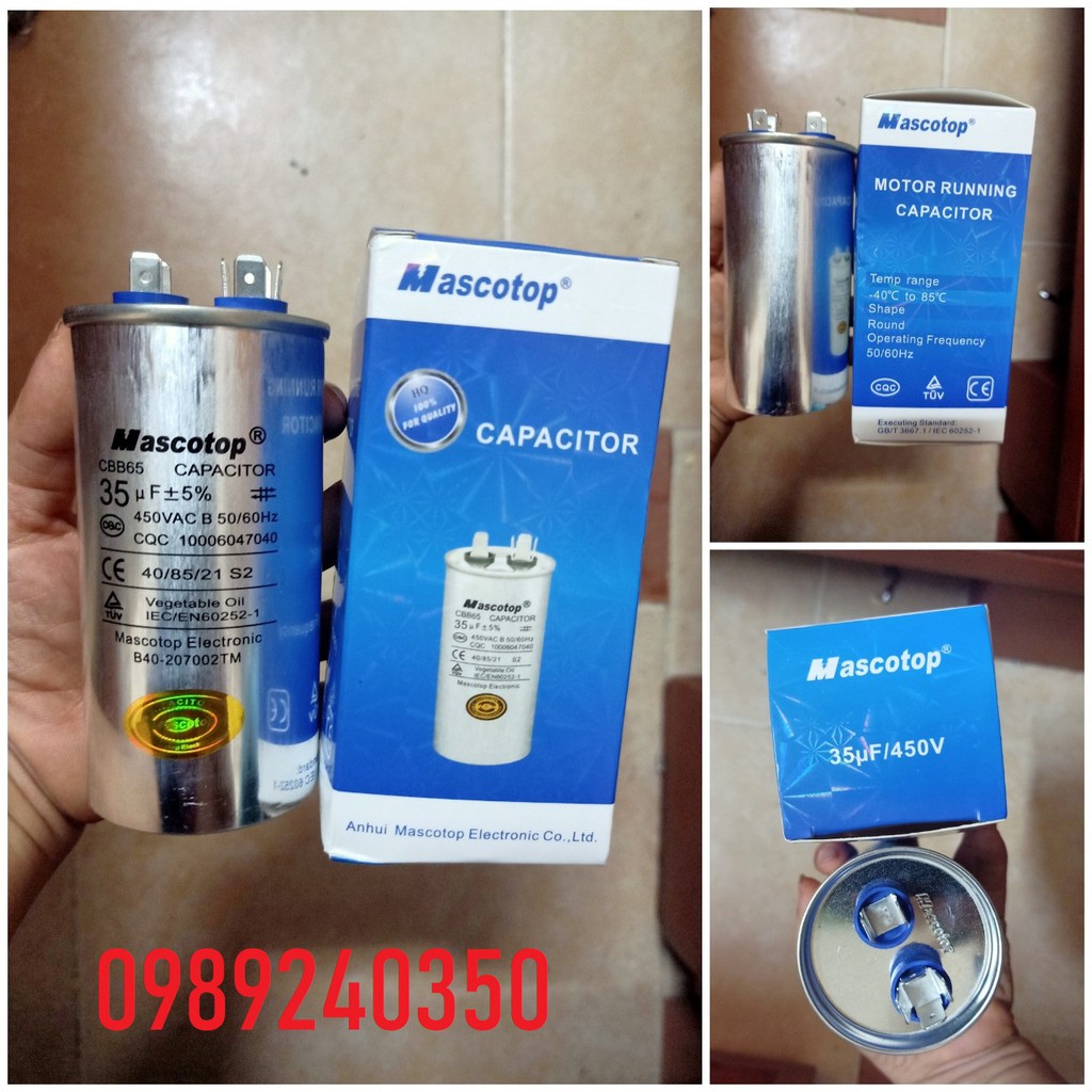 Tụ khởi động lốc điều hoà 35 uf 2 chân (loại tốt)