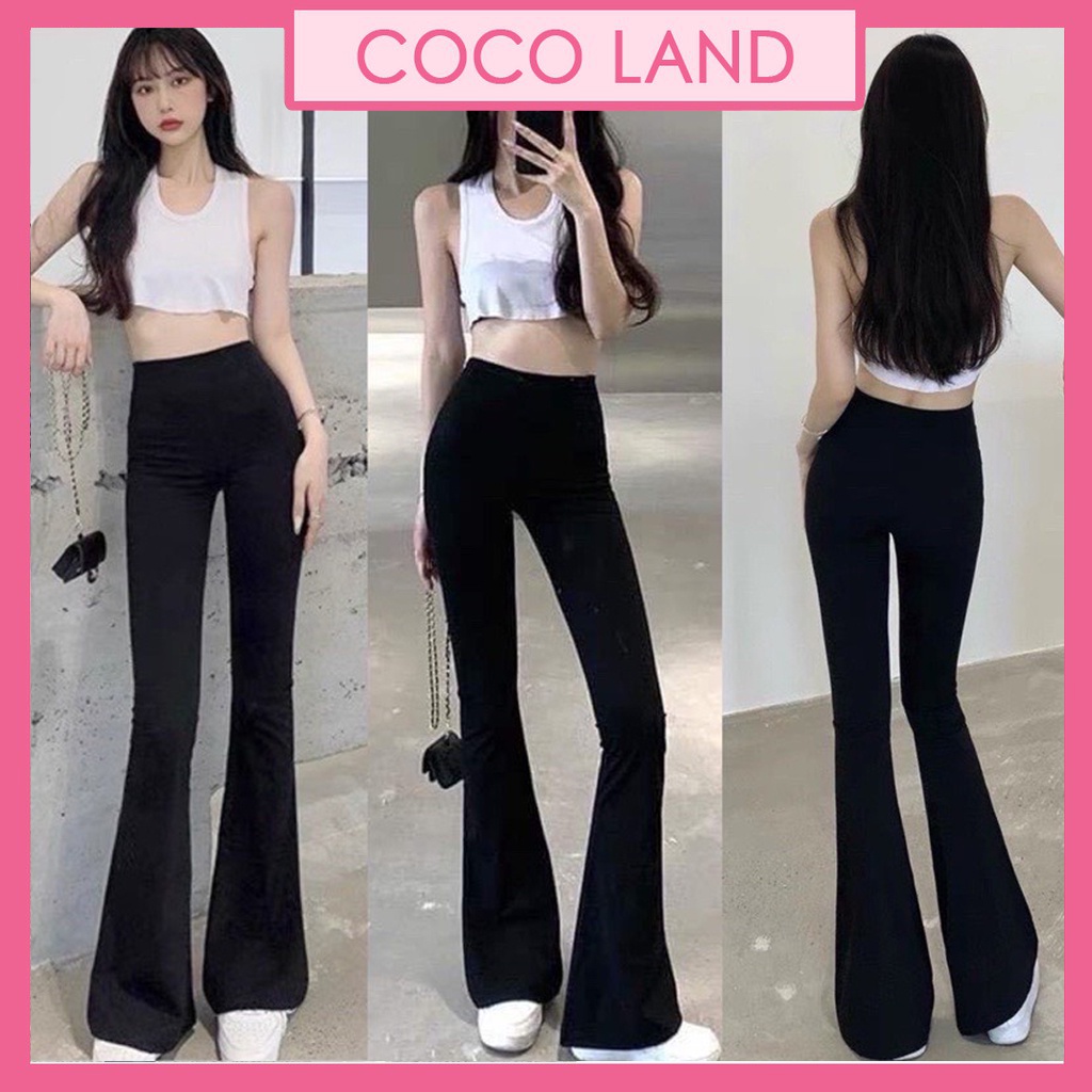 Quần ống loe cạp cao legging dáng dài, Quần legging nữ ôm ống loe dáng dài tôn dáng chất cottong co dãn