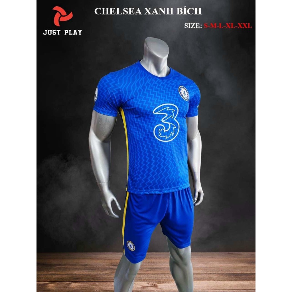 Bộ Quần Áo Đá Banh CLB Chelsea xanh bích Mùa Giải Mới Nhất 2021 Vải Thun Lạnh Cao Cấp Hàng Việt Nam