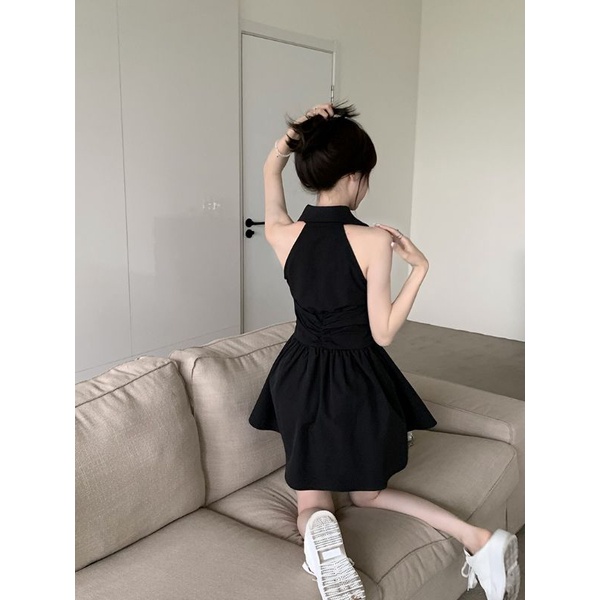 (SẴN) Váy sơ mi cổ yếm thô dày