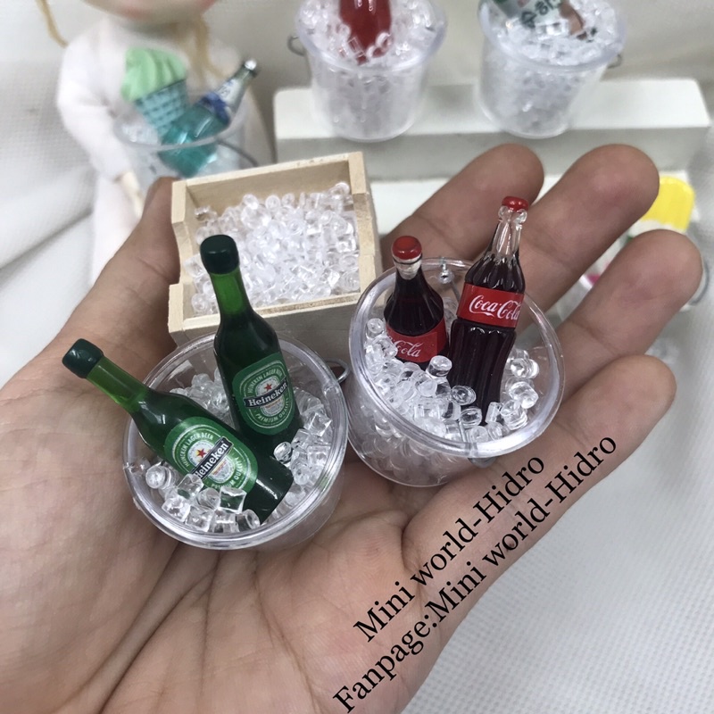 set mô hình chai nước ướp trong thùng đá vụn mini dùng làm vật liệu trang trí nhà búp bê BJD tỉ lệ 1/12, 1/8