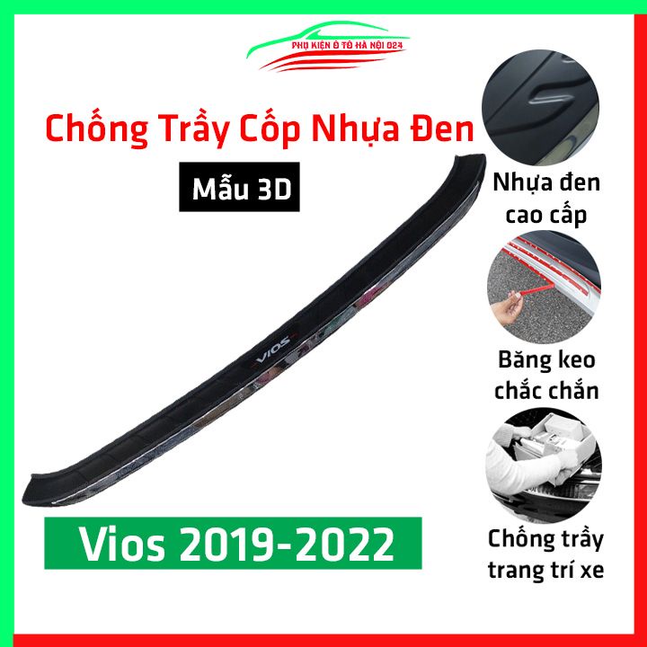 Ốp chống trầy cốp ngoài nhựa đen Vios 2019 2020 hàng loại 1 dán cốp sau chống xước trang trí xe