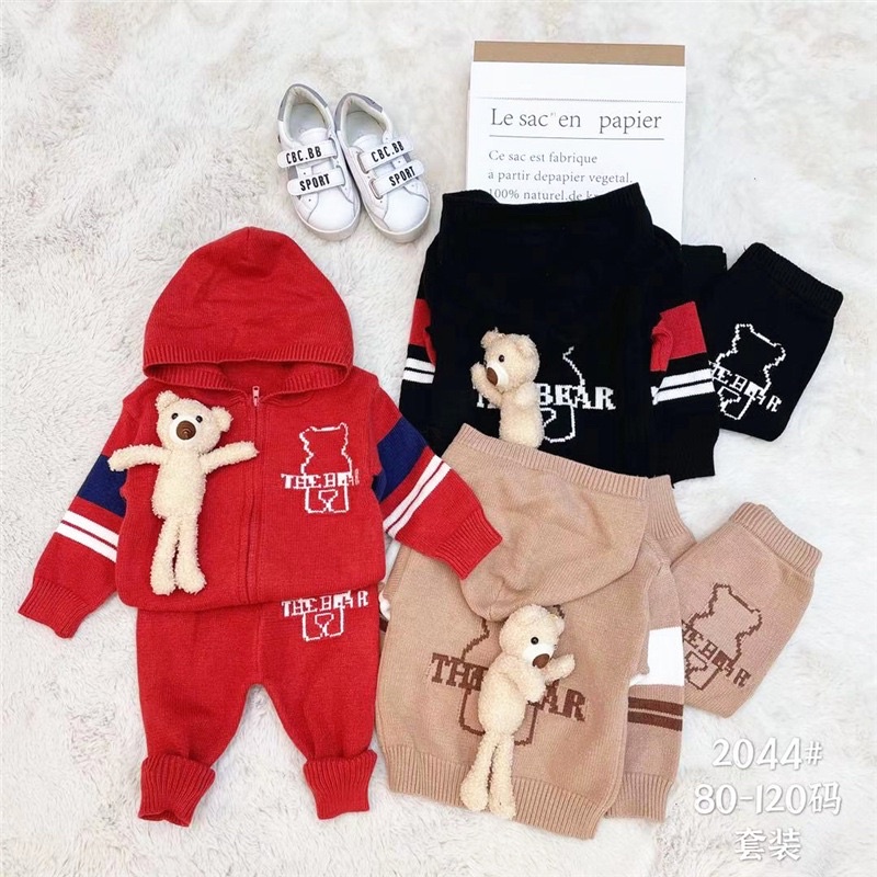 Bộ len gấu cho bé từ 1-6 tuổi, chất len cao cấp mềm mịn - HK KIDS (mã 2044)