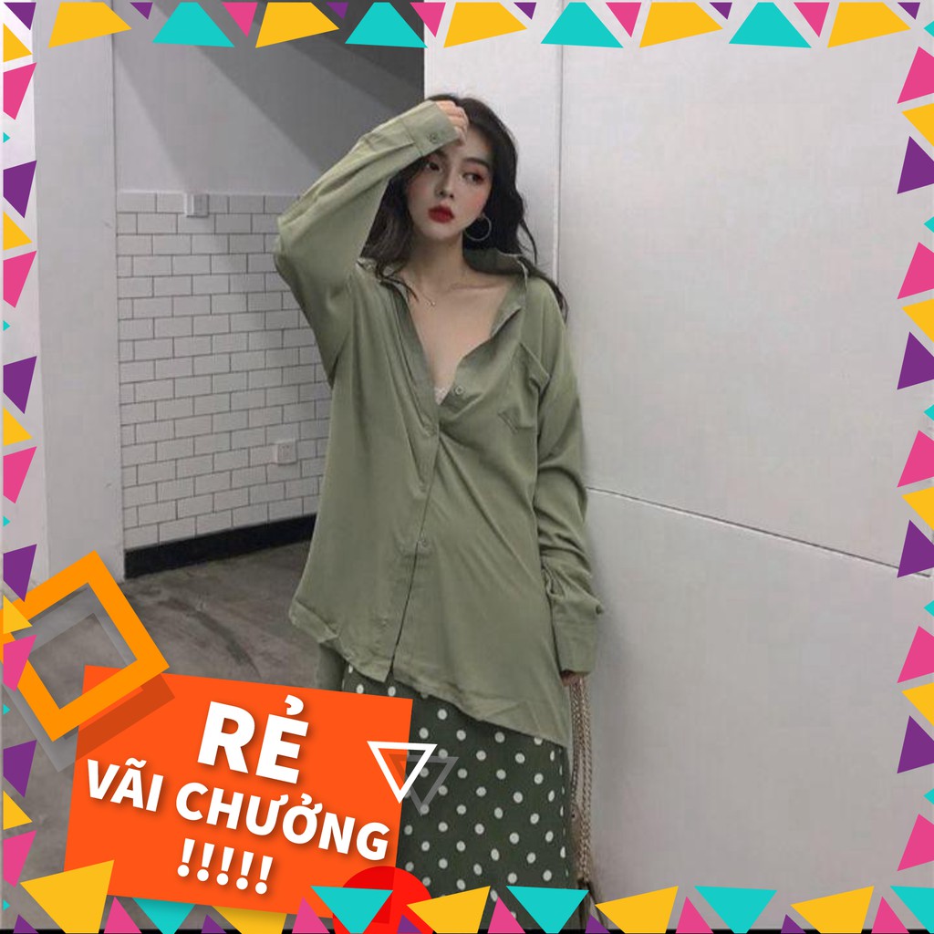 Sale 1131A24B1 Áo sơ mi tay dài xanh rêu, chất voan mỏng đẹp Sale