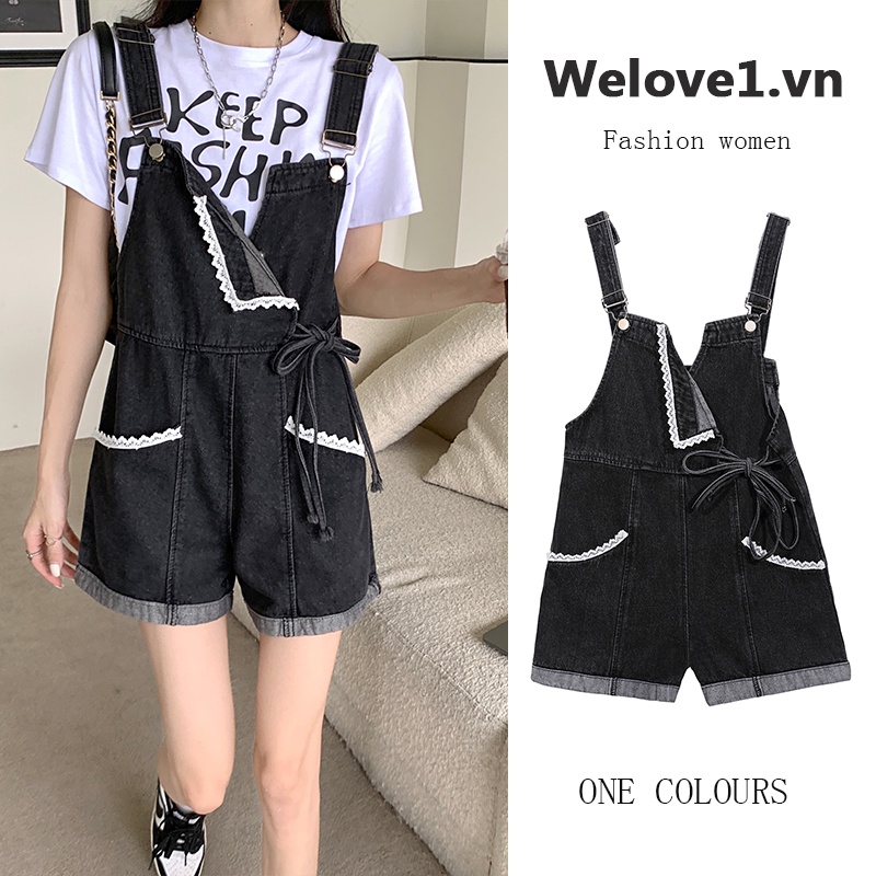 Quần Short Yếm Jean Màu Đen Thời Trang Mùa Hè 2022