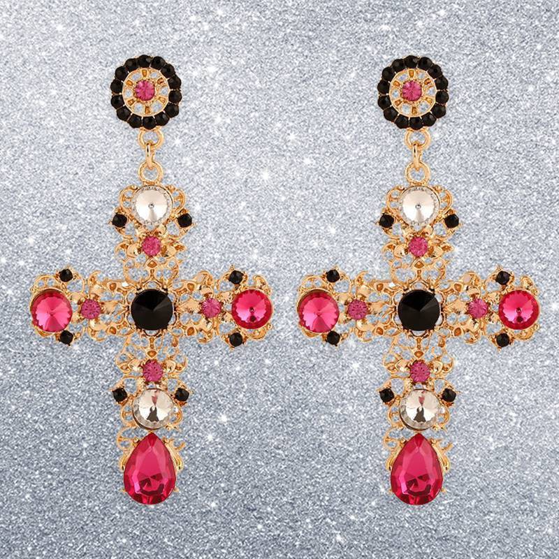 Hoa tai dáng dài mặt chữ thập đính đá phong cách cổ điển