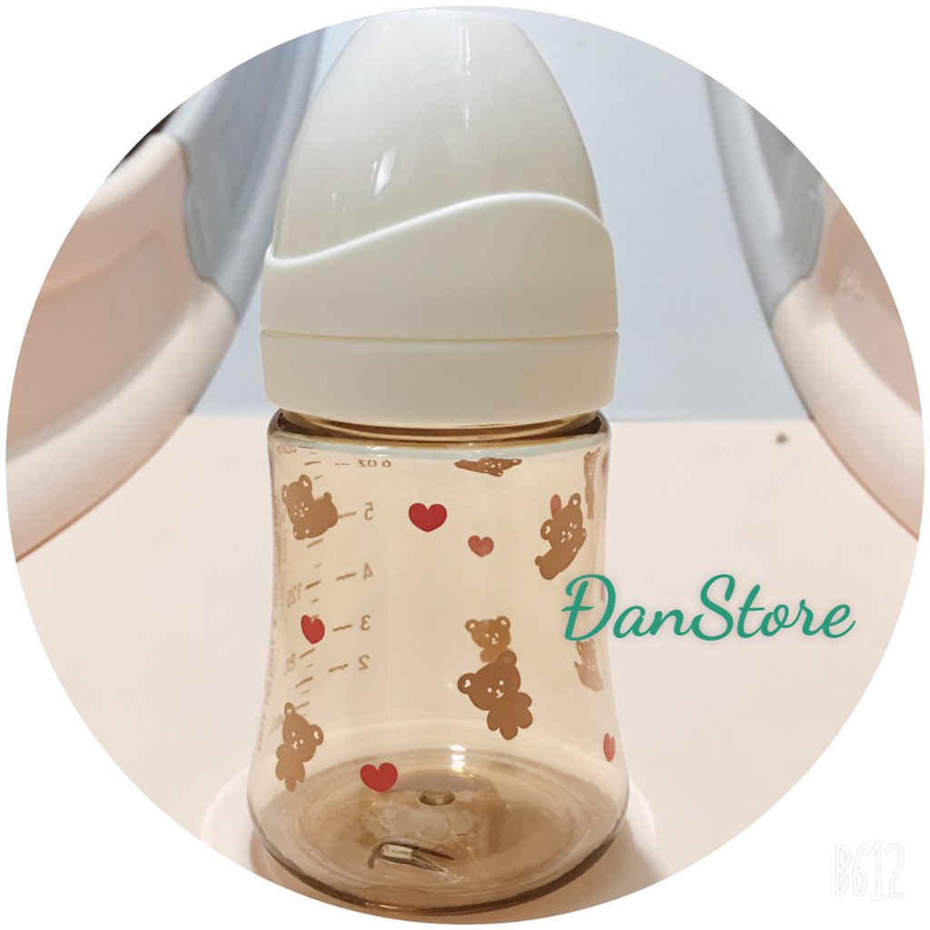 Bình sữa nhựa PPSU Hàn Quốc cho bé, Bình sữa hoạt tiết gấu bear size 200ml 300ml tùy chọn size núm tại HN, HCM