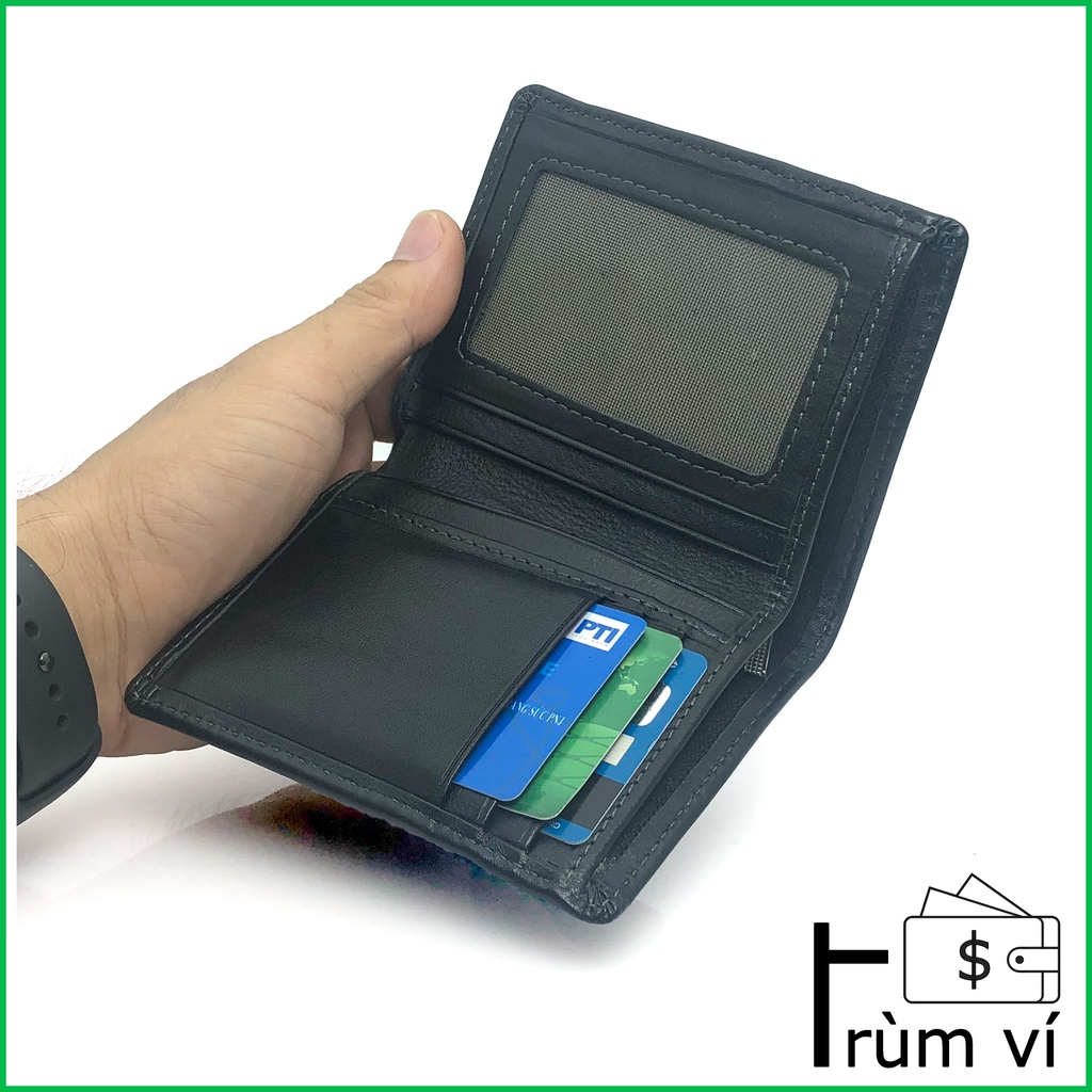 [ Mẫu Hot ] Ví da bò gập đứng màu đen [ Bảo hành 2 năm chất da, Full hộp ]