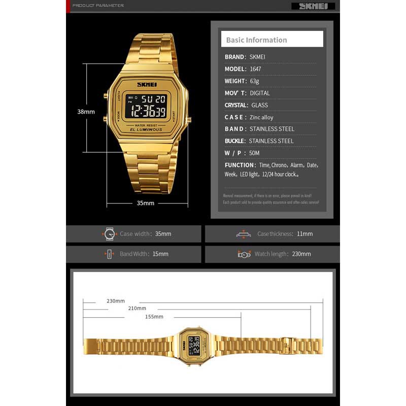 Đồng Hồ Điện Tử Hiển Thị LED SKMEI 1647 Chống Thấm Nước Phong Cách Retro Cho Nam Giới