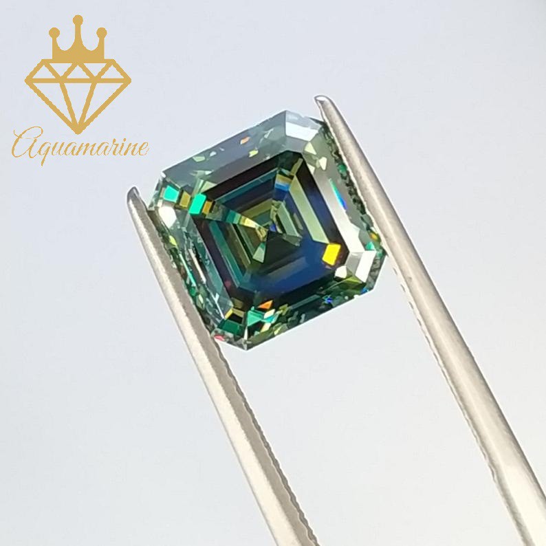 Kim cương nhân tạo Moissanite Asscher Green