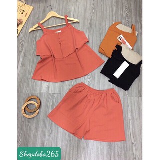 Bộ ngủ 2 dây,đồ bộ nữ,đồ ngủ mặc nhà đùi tầng vải đũi thời trang.