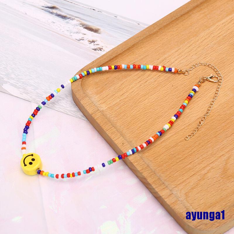 (ayunga1) Bohemia Colorful Beads Smile Face Pendant Choker Necklace Clavicle Jewelry Gift