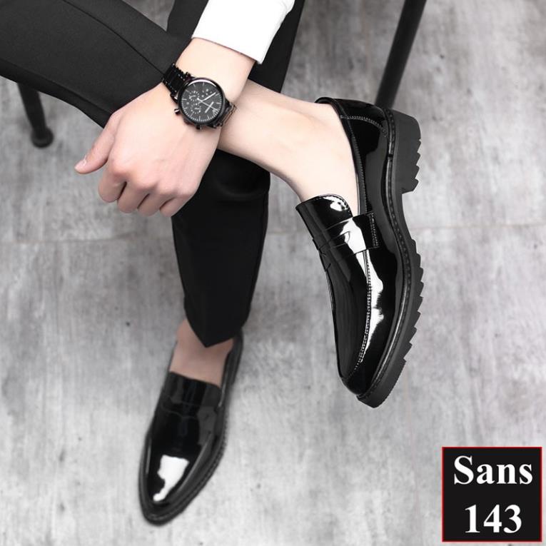 Giày lười nam da bò thật Sans143 công sở penny loafer mọi size cỡ 38 39 40 41 42 43 44 🍉