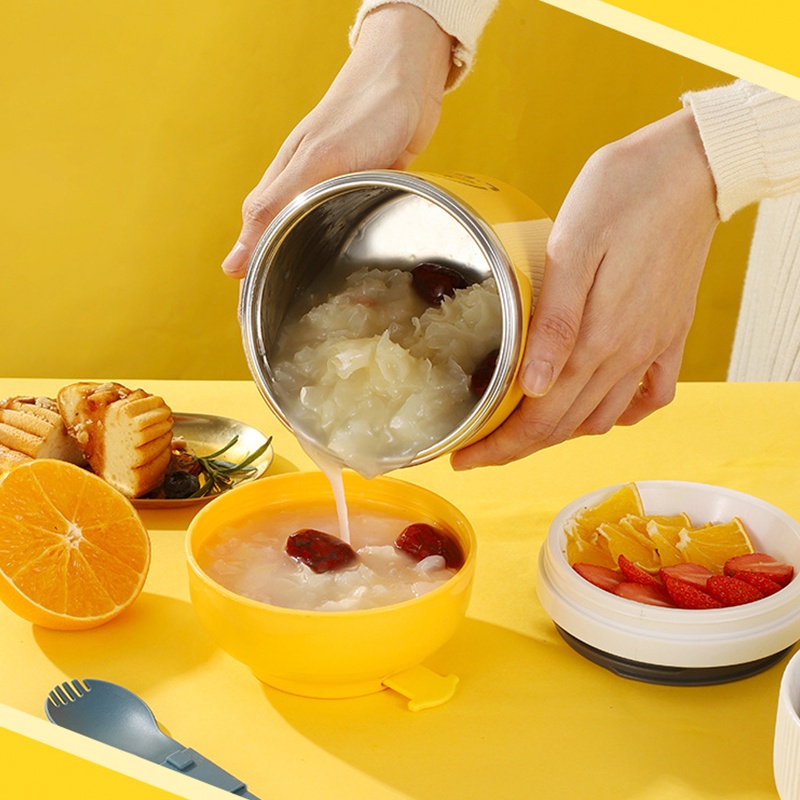 COC9 Cốc đựng cháo , đồ ăn hình vịt vàng xin xắn dễ thương giữ nhiệt siêu tốt kèm muỗng và có quai xách rất tiện lợi