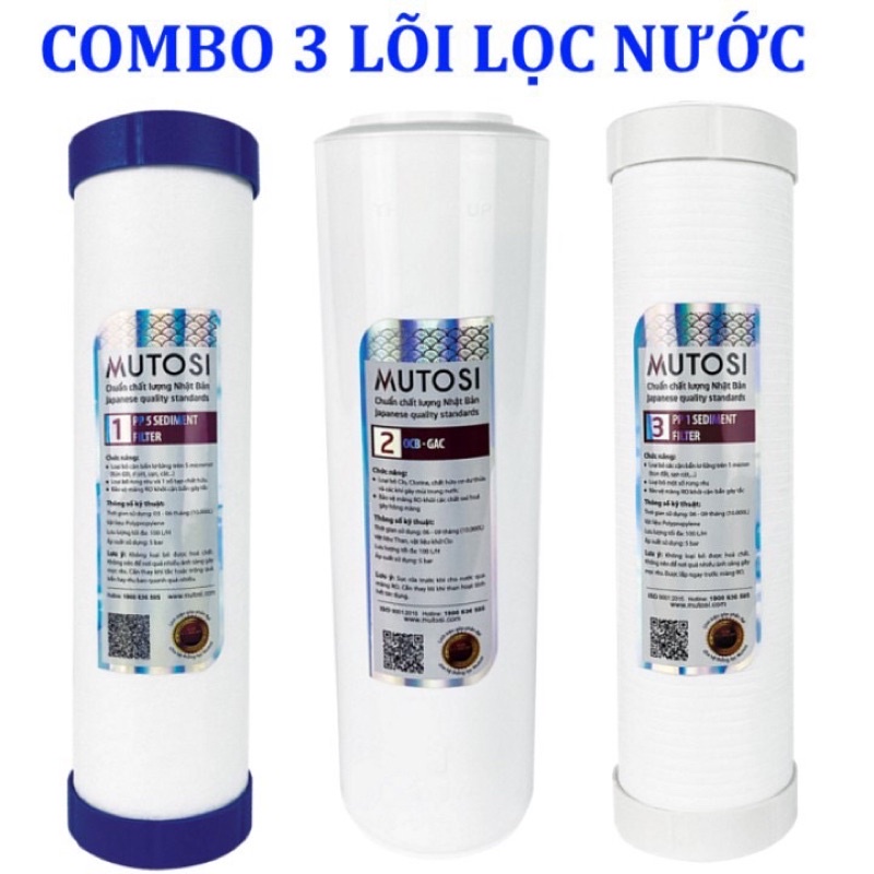 Bộ 3 Lõi lọc nước Mutosi số 1-2-3 chính hãng, dùng cho máy lọc nước RO