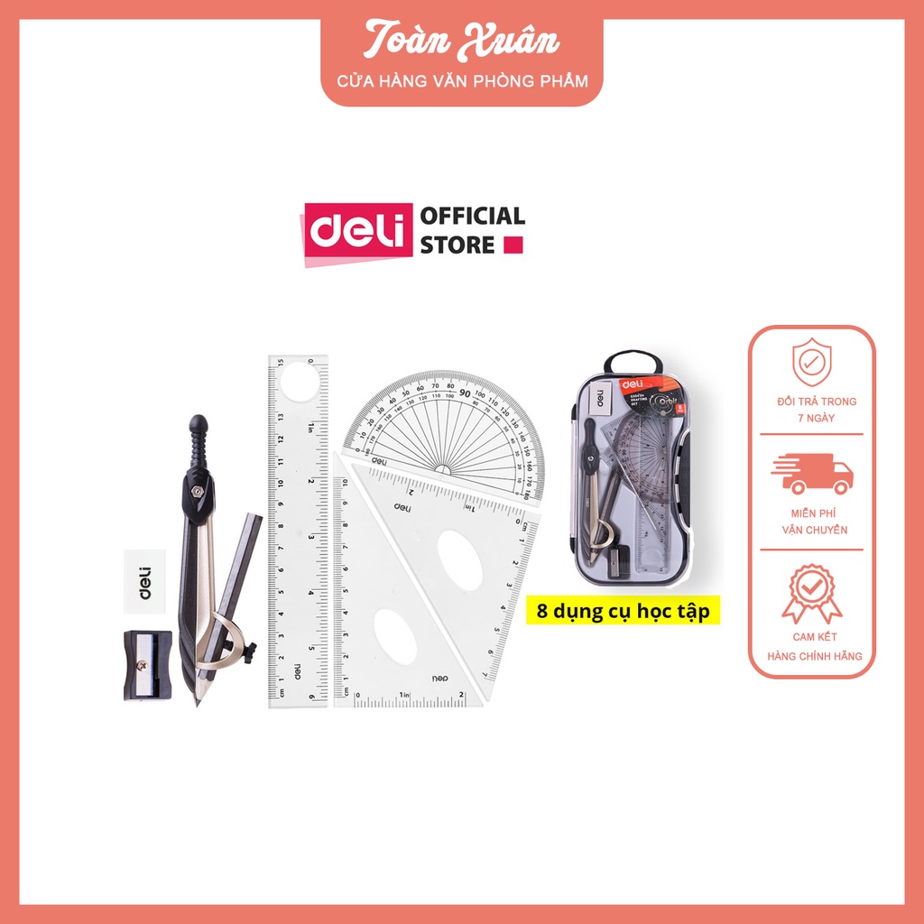Bộ Compa học sinh Gồm 8 dụng cụ - Deli EG30404