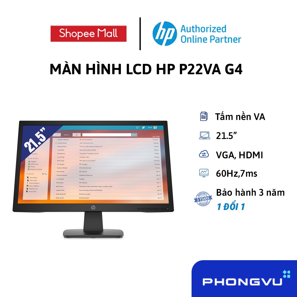 [Mã ELHP500 giảm 10% đơn 500K] Màn hình LCD HP P22va G4 (1920 x 1080/VA/60Hz/7 ms) - Bảo hành 36 tháng