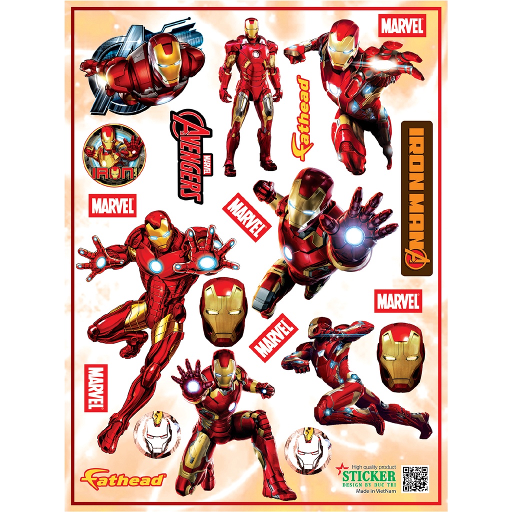 Bộ Sticker IRONMAN, Miếng dán được cắt sẳn có màng bảo vệ chống nước chống trầy.