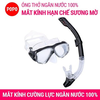 Bộ kính lặn ống thở POPO mặt nạ lặn ống thở mắt kính cường lưc, ống thở van 1 chiều ngăn nước