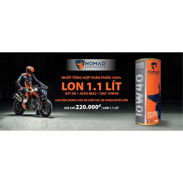 Nhớt Nomad 1L1 4T 5w40 tổng hợp nhập khẩu Dubai