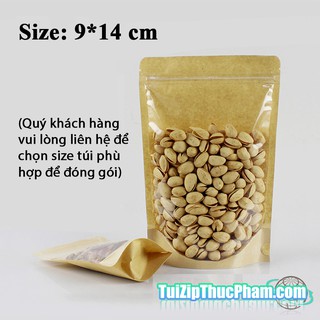 100 cái túi zip MIS size 9x14 cm đựng 50g bột mịn, túi zip giấy kraft vàng 1 mặt trong suốt đựng 50g bột mịn