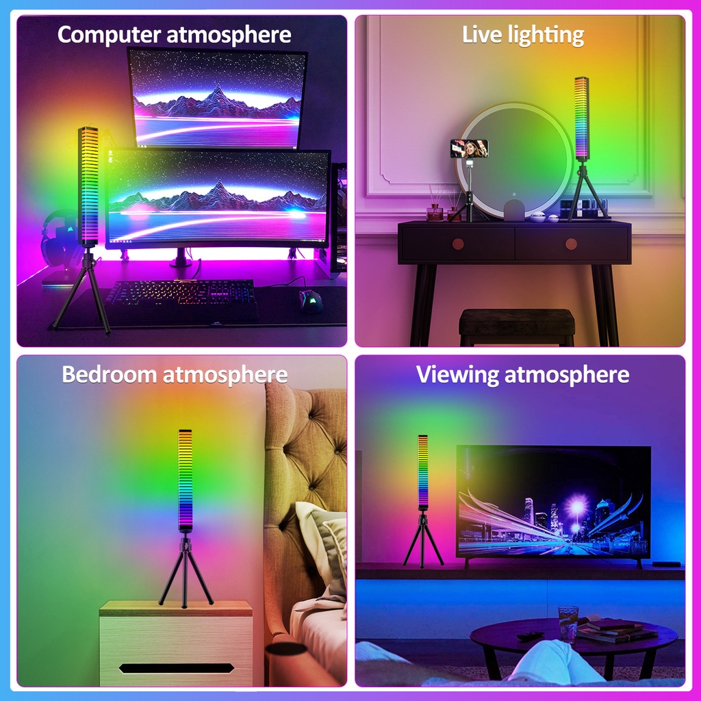 Đèn nháy theo nhạc LED RGB công nghệ 3D siêu chất kèm giá đỡ 3 chân, 4 miếng dán, điểu khiển bằng APP - Đèn Tiktok APP