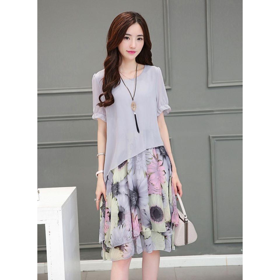 Đầm  trung niên họa tiết hoa sắc nét VA25