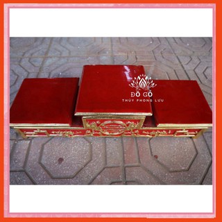 GIÁ GỐC  Tam sơn gỗ hương sơn son thếp vàng-Bục tam cấp gỗ hương son vàng(đục nền) 3 kích thước mặt 16,18x20
