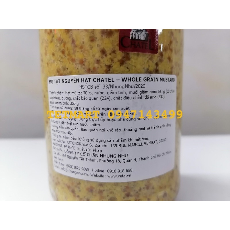Mù tạt hạt nguyên hạt Dijon Chatel 370g (Whole grain mustard)