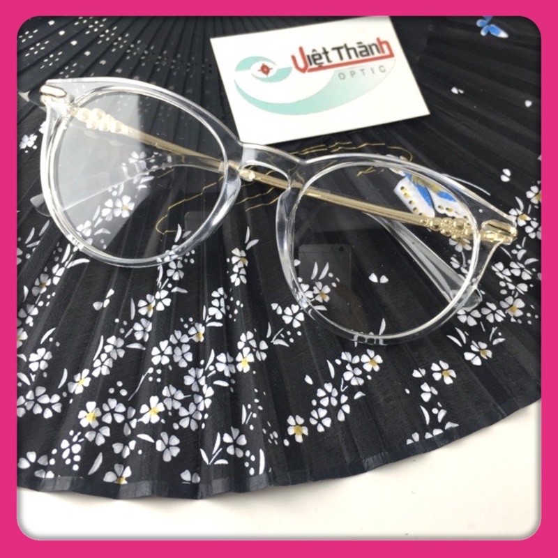 Gọng kính cận tròn trong suốt kính mắt mèo đính đá form vừa