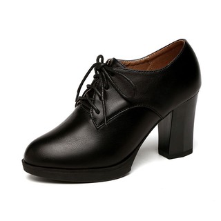 ▽✓RD red dragonfly small leather shoes thick heel 2019 spring and autumn new single-shoe high-heeled tie-up with hundr