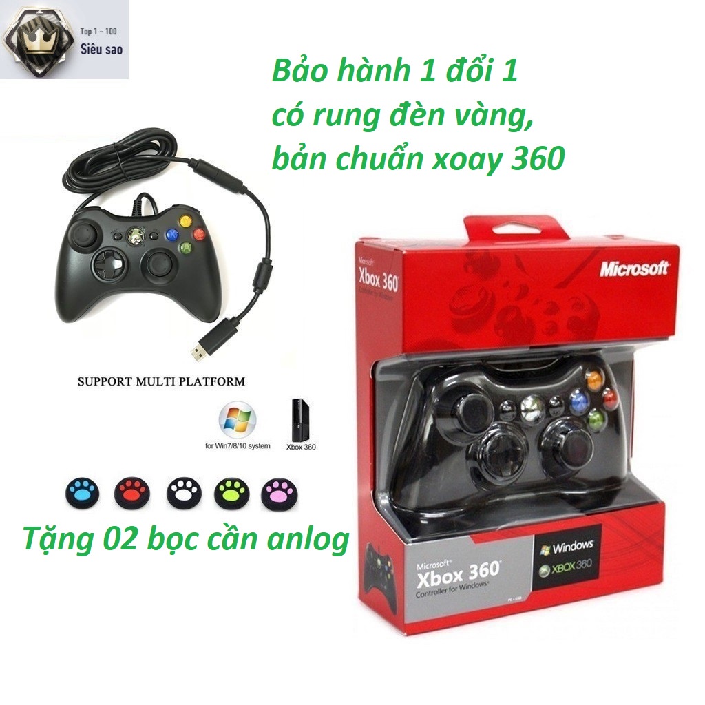 Tay cầm chơi game fifa online 4 xbox 360 full box rung mạnh có dây, skill xoay 360 all game pc, laptop