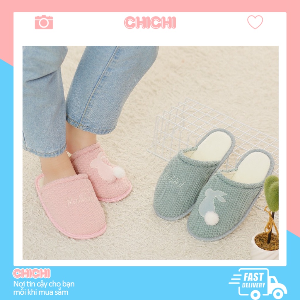 Dép Bông Nỉ Hình Thỏ Đi Trong Nhà Có Đế Chống Trơn Trượt🐰FREESHIP🐰Dép Lông Mang Trong Nhà Cute  DDGD04 ChiChi