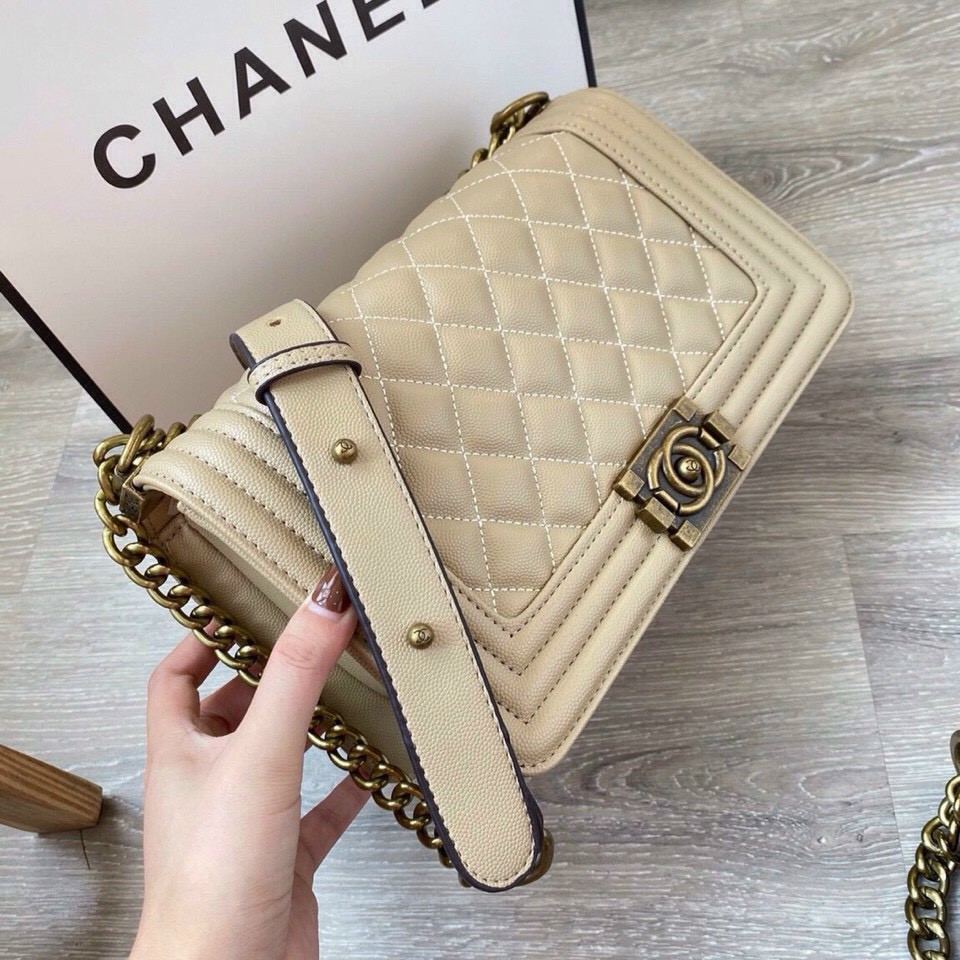 Túi Xách Nữ - Túi CN BOY Xích Đồng Trần Trám- Da Hạt Mềm Đẹp Khóa Đồng Cao Cấp Size 22