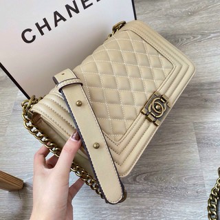 Túi xách nữ - túi cn boy xích đồng trần trám- da hạt mềm đẹp khóa đồng cao cấp size 22