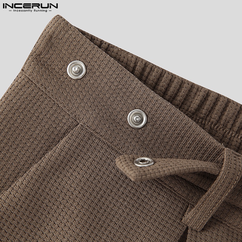Quần short Incerun cạp cao ống rộng phong cách mùa hè cho nam