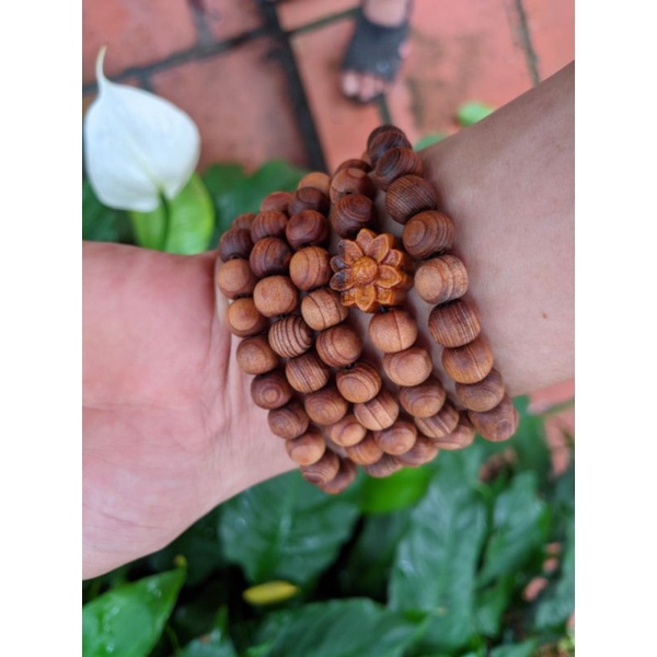 Chuỗi hạt gỗ thơm ngọc am 108 charm mix hoa sen vòng lắc tay nam loại 8 ly