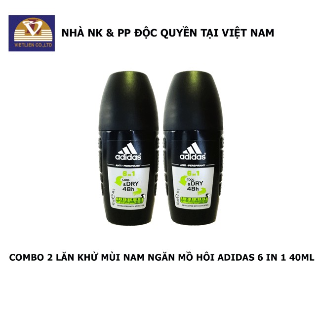 COMBO 2 Lăn Khử Mùi Nam Ngăn Mồ Hôi Adidas 6 in 1 40ml/chai