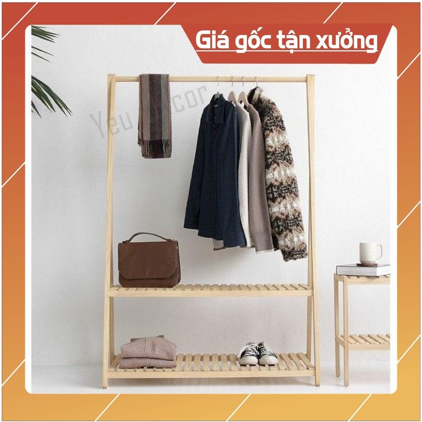 [Lót PU] Kệ Treo Quần Áo Chữ A 2 Tầng Gỗ Thông