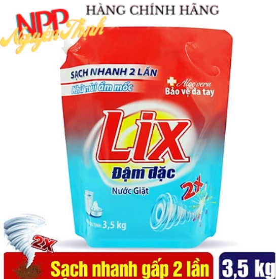 Túi Nước giặt Lix Đậm Đặc 3,5kg Hương Nước Hoa - Tẩy Sạch Cực Mạnh Vết Bẩn- Khử mùi ẩm mốc