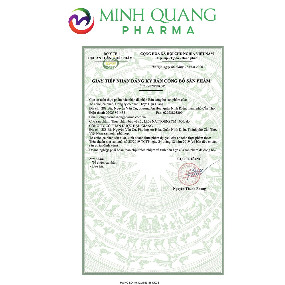 Viên uống NATTOENZYM DHG 1000 FU hỗ trợ làm tan cục máu đông, phòng ngừa tai biến mạch máu não