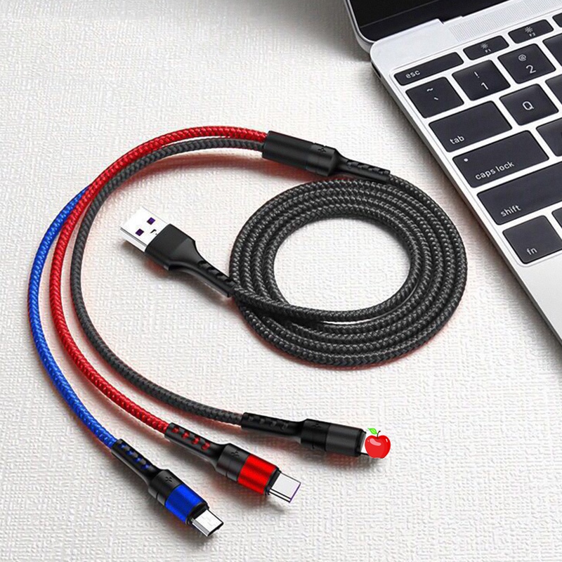 Dây Cáp Sạc Nhanh 5A / 3A Cổng Micro Usb / i / Type C Thiết Kế Dây Bện 3 Trong 1 Tiện Dụng