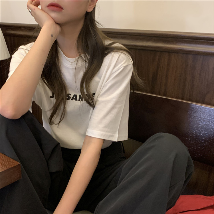 Áo Thun Nữ Tay Ngắn Dáng Rộng In Chữ Phong Cách Hàn Quốc