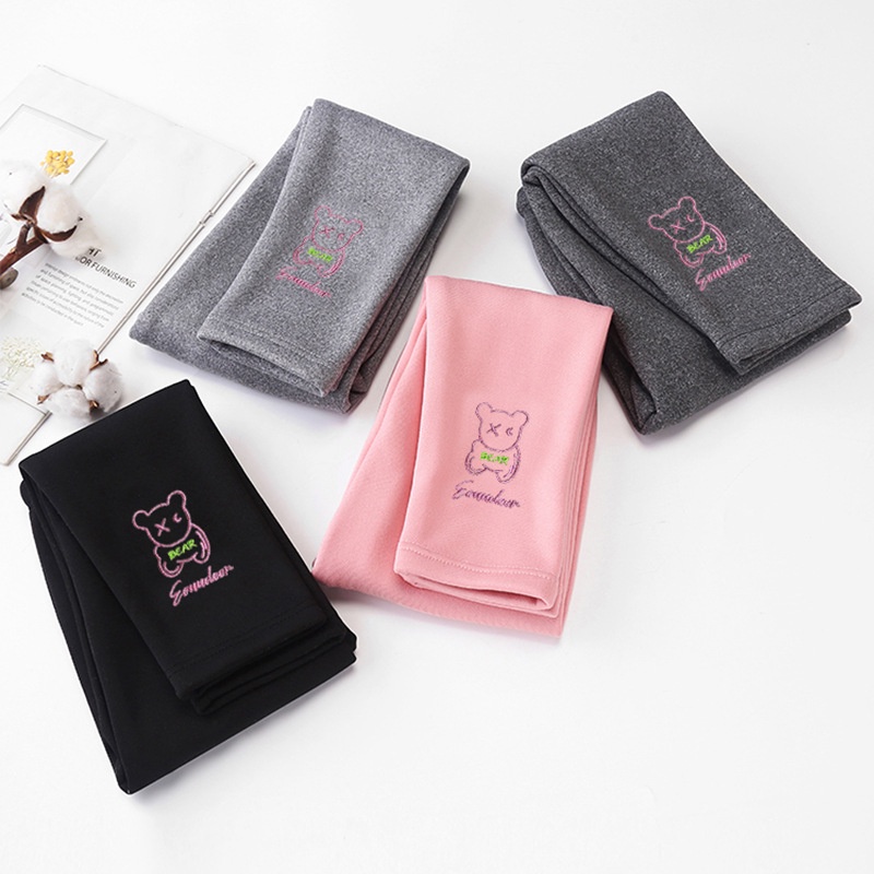 Quần Legging Dài 100-140cm Bằng Lông Cừu Dày Dặn Thêu Họa Tiết Dễ Phối Đồ Thời Trang Thu Đông Cho Bé Gái