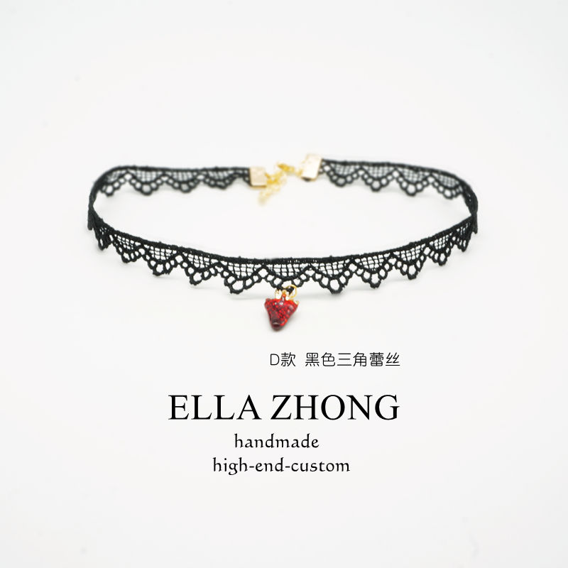 Vòng Cổ Choker Ngắn Phối Ren Hình Dâu Tây Ngọt Ngào