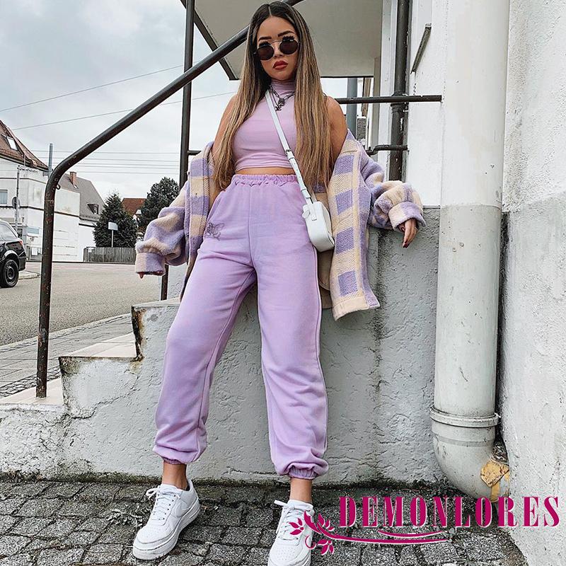 BUTTERFLY quần thể thao Jogger Lưng Cao Thêu Họa Tiết Bướm Thời Trang Cho Nữ