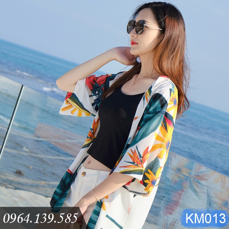 Kimono đi biển cao cấp, họa tiết mùa hè rực rỡ, có size